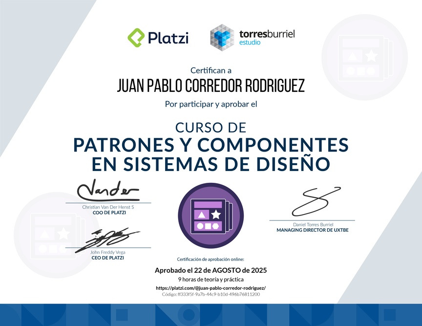 Diploma del Curso de Patrones y Componentes en Sistemas de Diseño