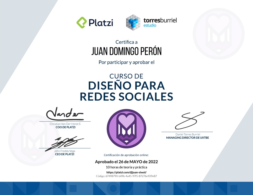 Diploma del Curso de Diseño para Redes Sociales