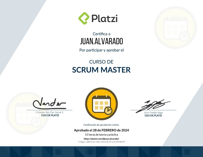 Diploma del Curso de Scrum Master