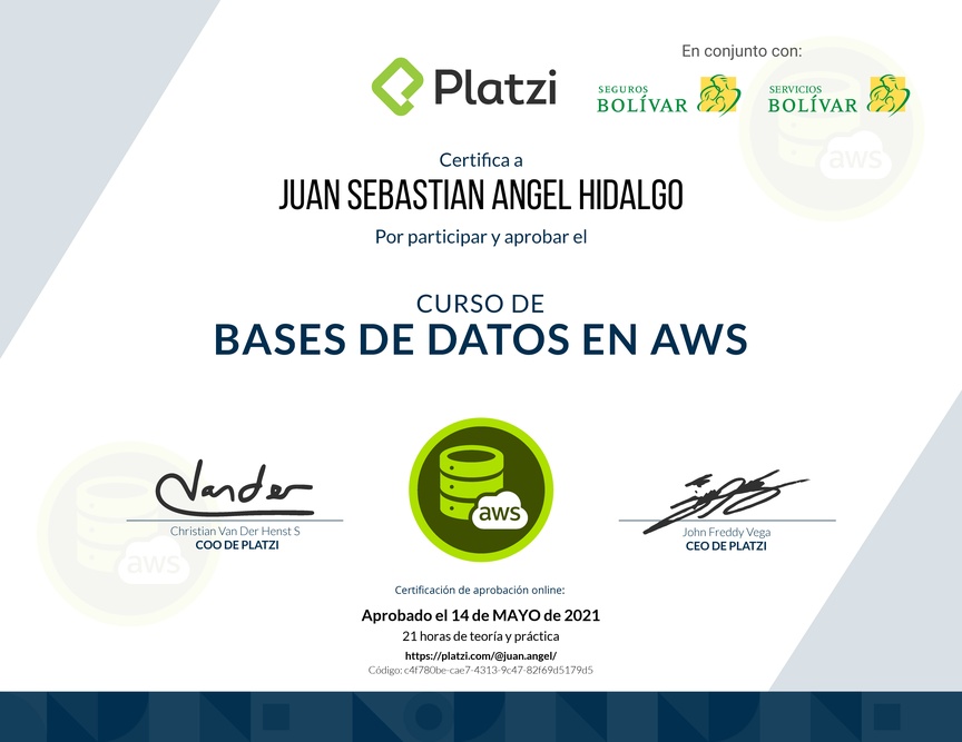Diploma del Curso Práctico de Bases de Datos en AWS