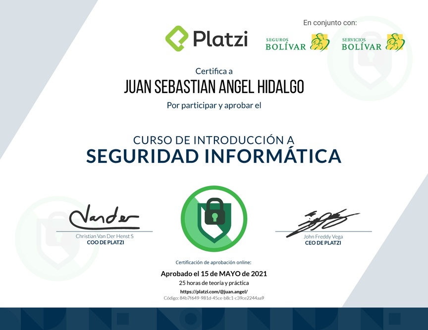 Diploma del Curso de Introducción a la Seguridad Informática