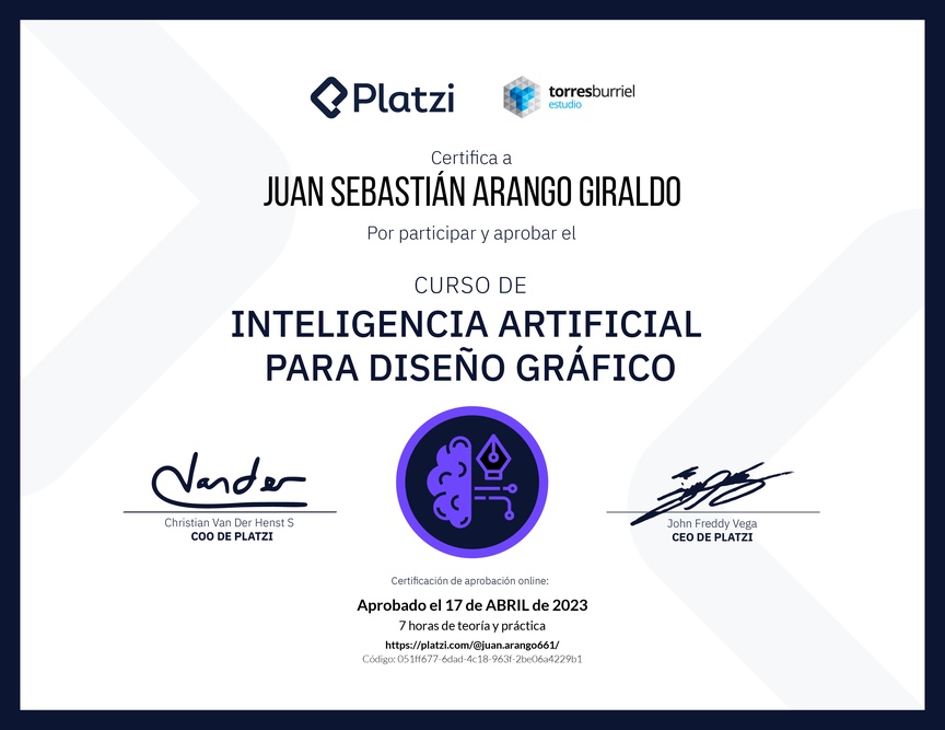 Diploma del Curso de Inteligencia Artificial para Diseño Gráfico