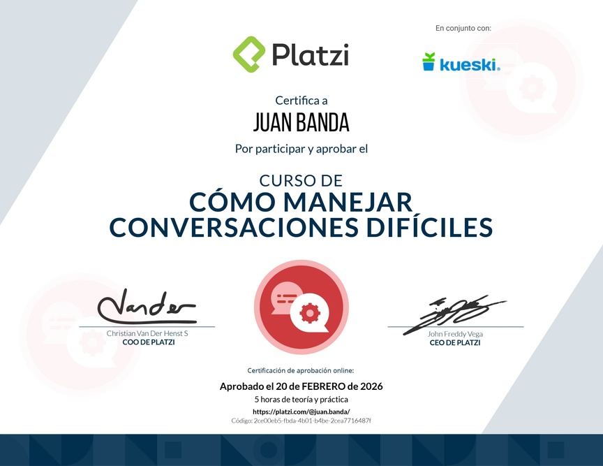 Diploma del Curso de Cómo Manejar Conversaciones Difíciles con Clientes