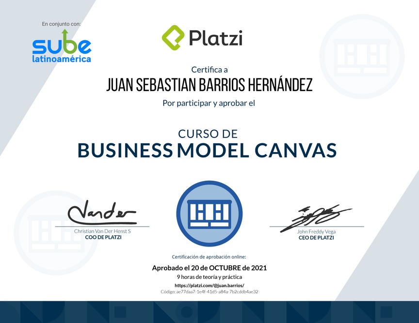 Diploma del Curso de Business Model Canvas
