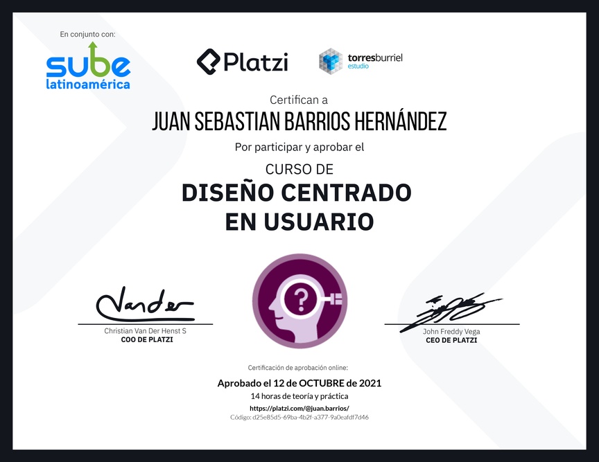 Diploma del Curso de Diseño Centrado en Usuario