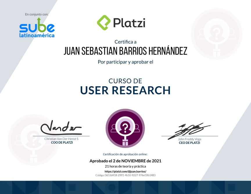 Diploma del Curso de User Research: Técnicas para una Investigación Efectiva