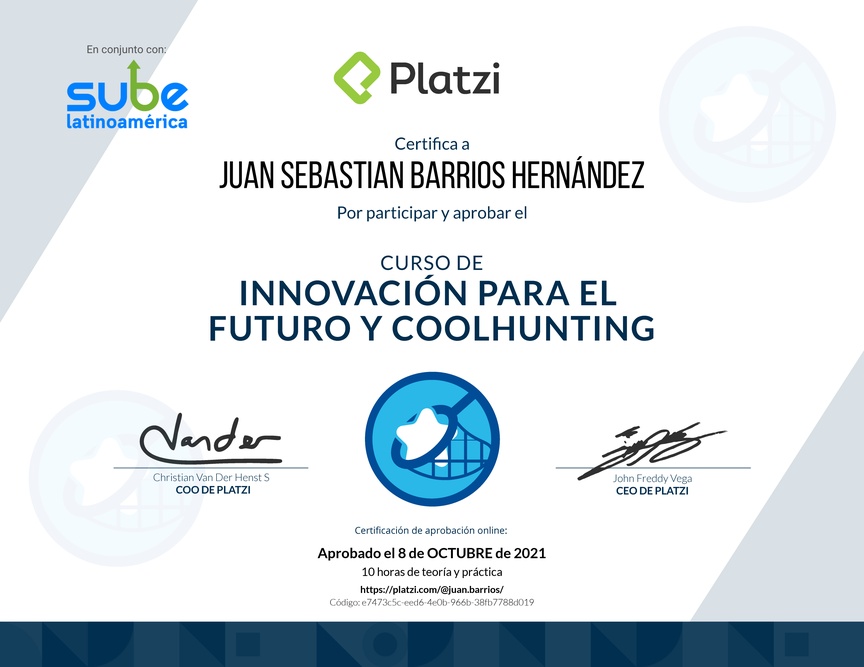 Diploma del Curso de Innovación para el Futuro y Coolhunting