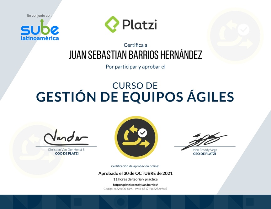 Diploma del Curso de Gestión de Equipos Ágiles
