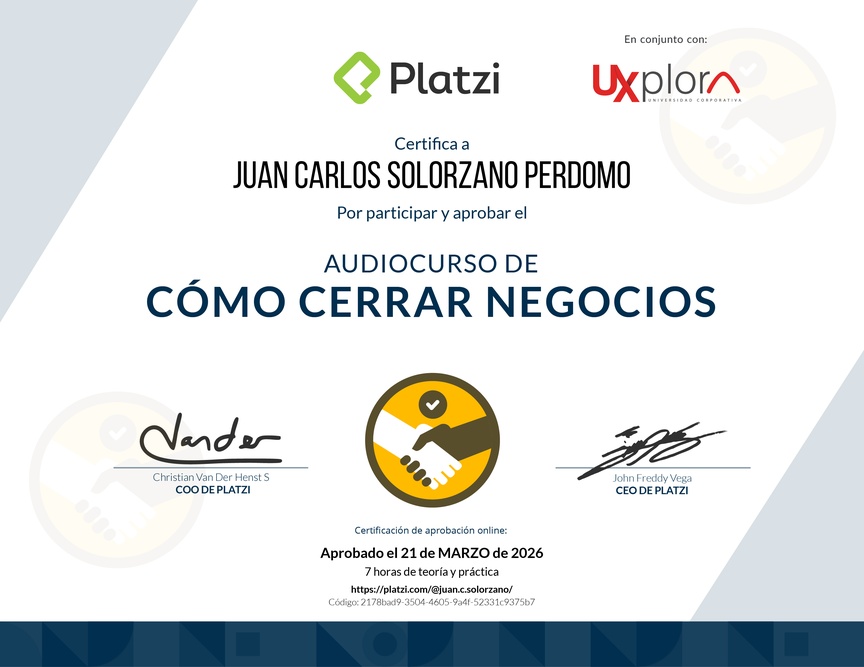 Diploma de Audiocurso de Negociación Efectiva para Cerrar Negocios