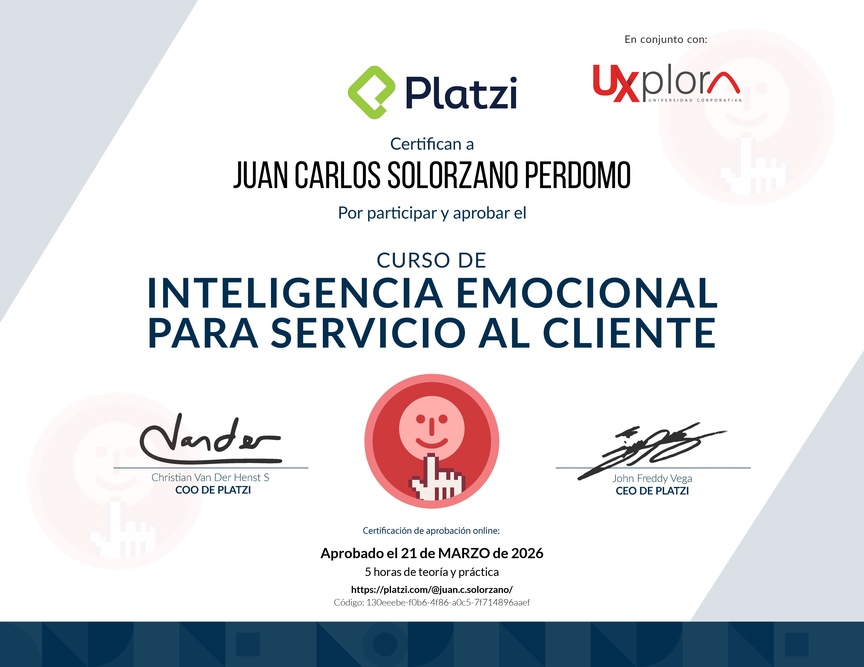 Diploma del Curso de Inteligencia Emocional para Servicio al Cliente