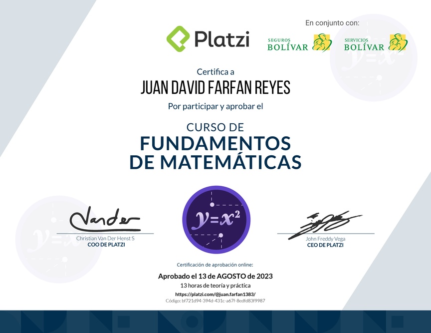 Diploma del Curso de Fundamentos de Matemáticas