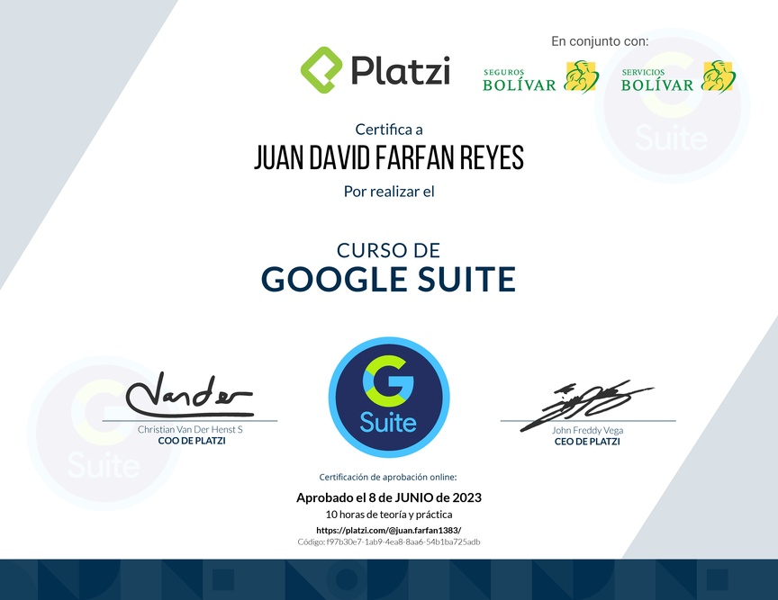 Diploma del Curso de Google Suite