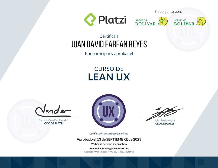 Diploma del Curso de Lean UX Práctico
