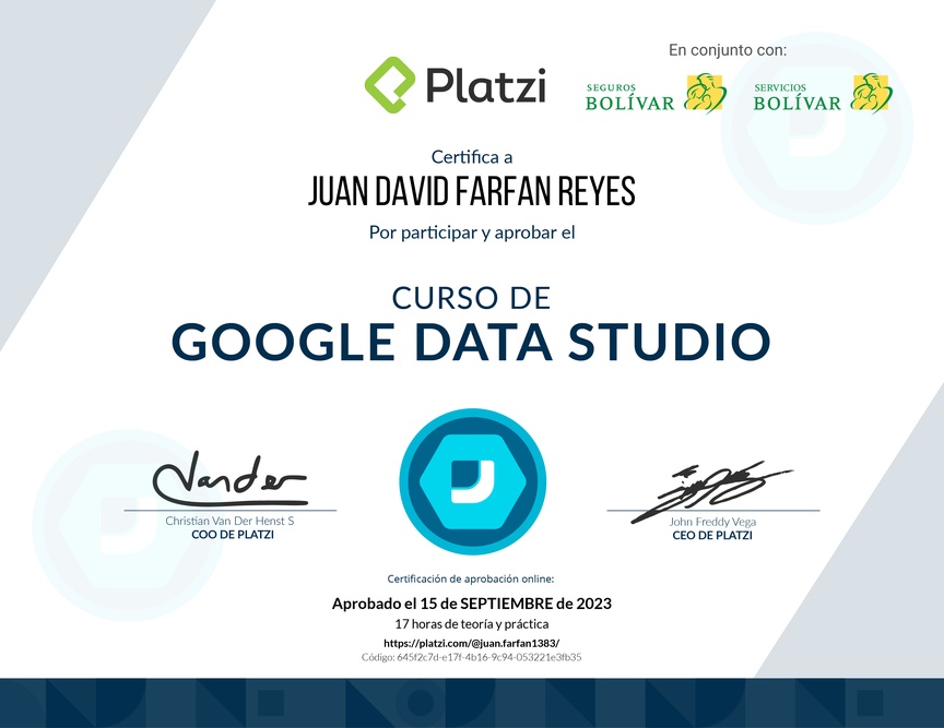 Diploma del Curso de Google Data Studio