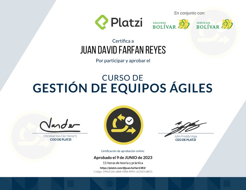 Diploma del Curso de Gestión de Equipos Ágiles