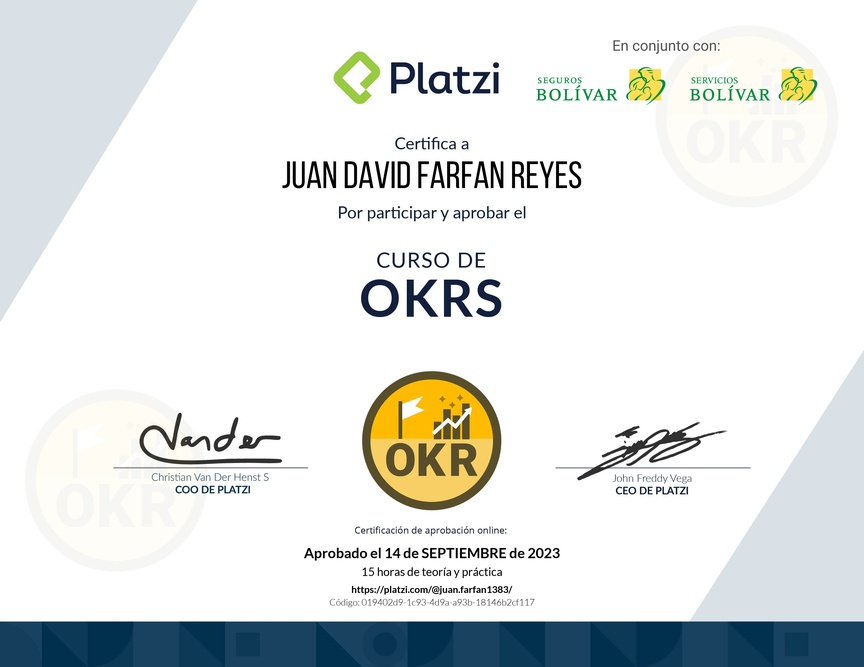 Diploma del Curso de OKRs: Herramienta Clave para Managers