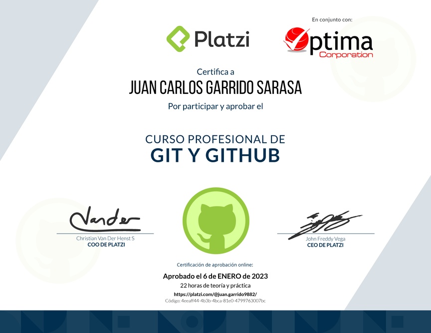 Diploma del Curso Profesional de Git y GitHub