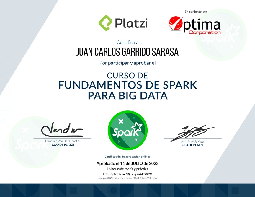 Diploma del Curso de Fundamentos de Spark para Big Data