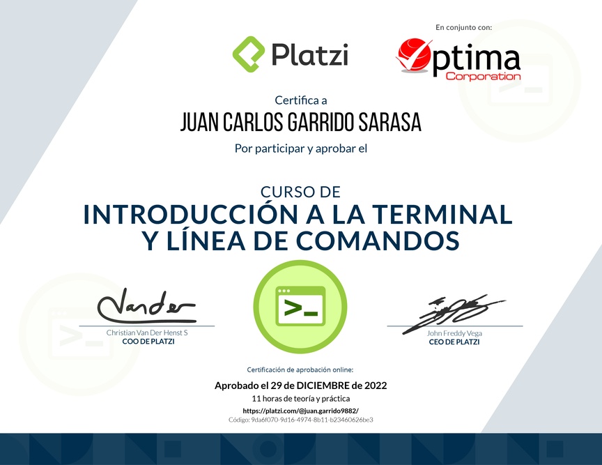 Diploma del Curso de Introducción a la Terminal y Línea de Comandos