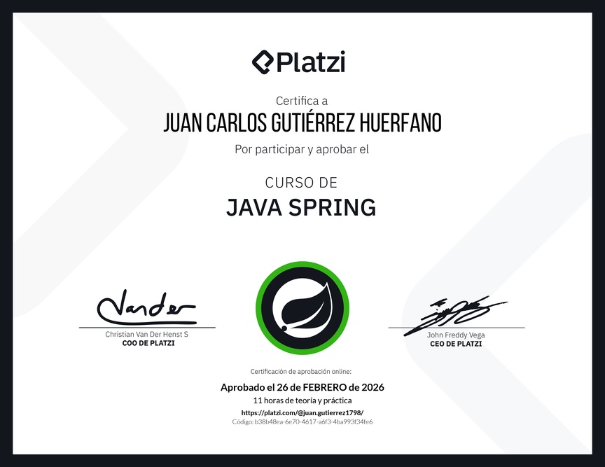 Diploma del Curso de Java Spring Boot