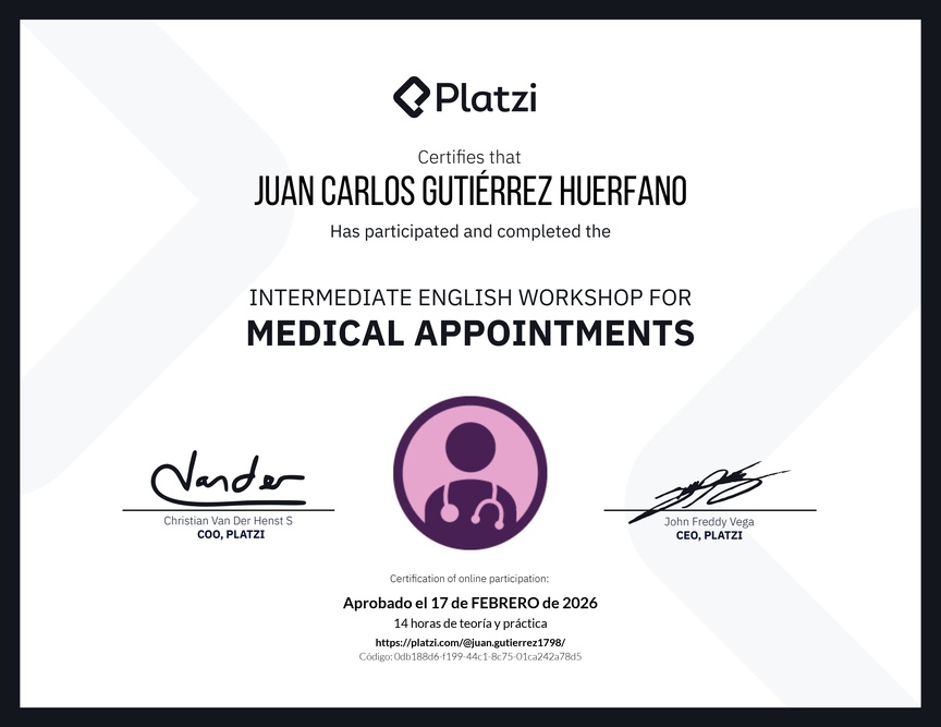 Diploma del Curso de Inglés Práctico para Consultas Médicas