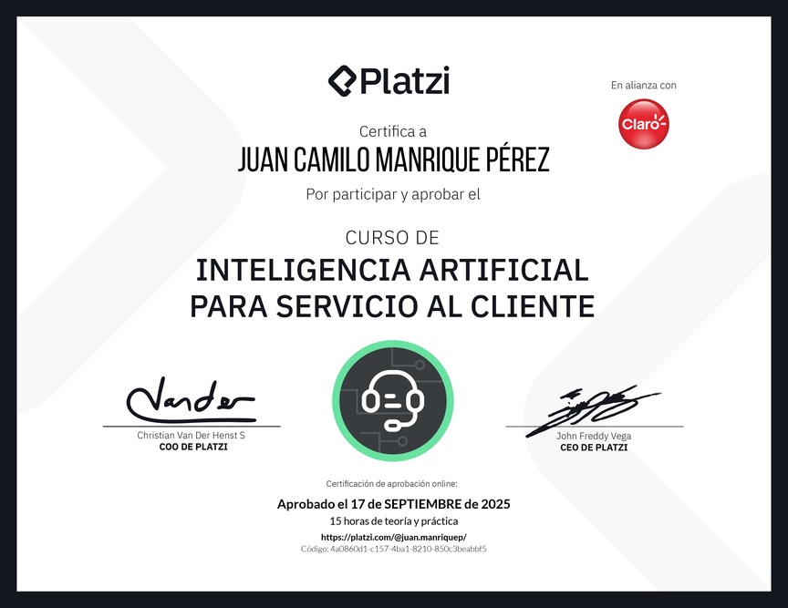 Diploma del Curso de Inteligencia Artificial para Servicio al Cliente