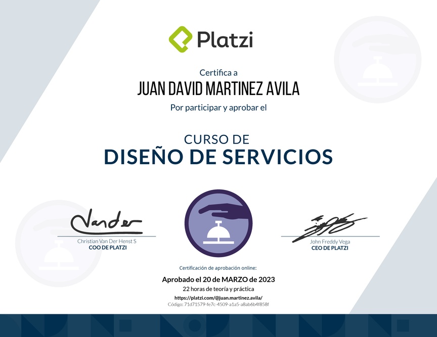 Diploma del Curso de Diseño de Servicios