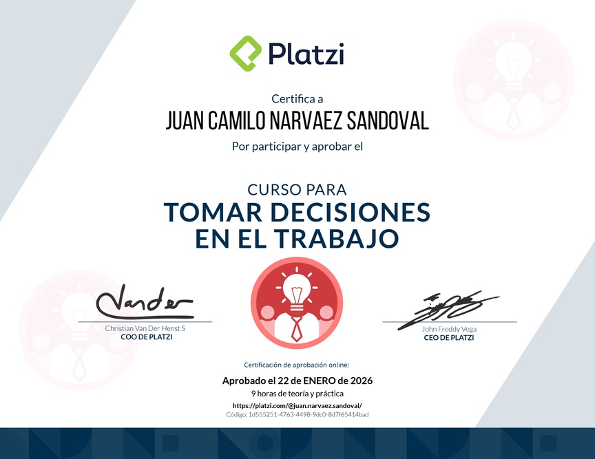 Diploma del Curso para Tomar Decisiones en el Trabajo