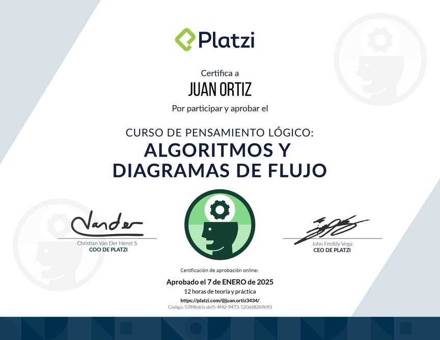 Diploma del Curso de Pensamiento Lógico: Algoritmos y Diagramas de Flujo