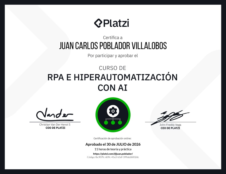 Diploma del Curso de RPA e Hiperautomatización con AI