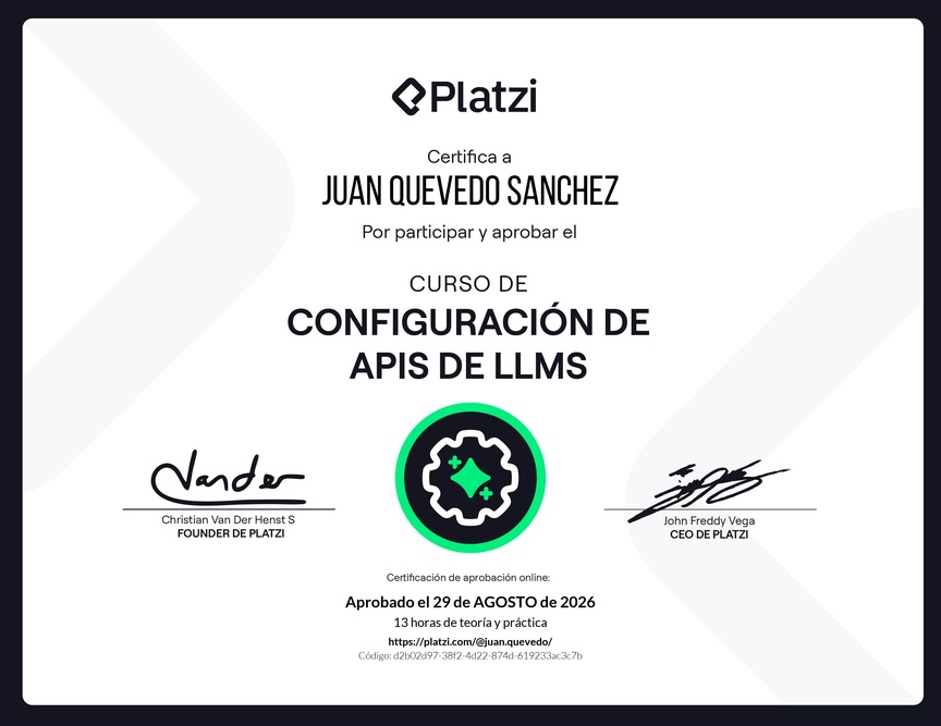 Diploma del Curso de Configuración de APIs de LLMs