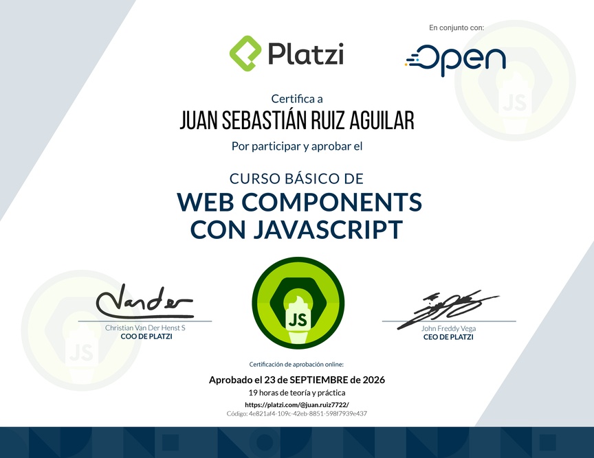 Diploma del Curso de JavaScript: Web Components