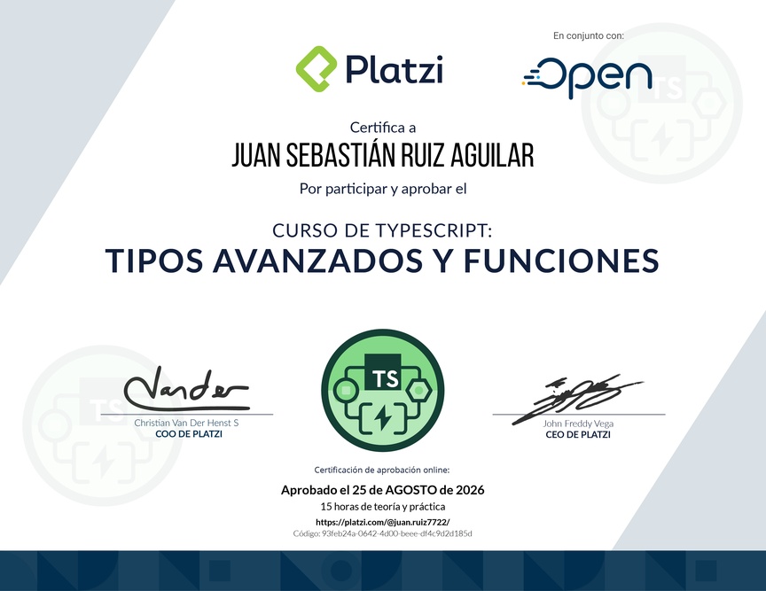 Diploma del Curso de TypeScript: Tipos Avanzados y Funciones