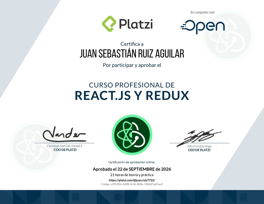 Diploma del Curso Profesional de React.js y Redux