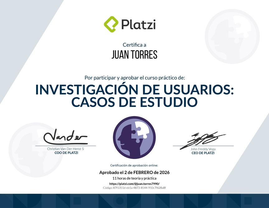 Diploma del Curso de Investigación de Usuarios: Estudios Prácticos