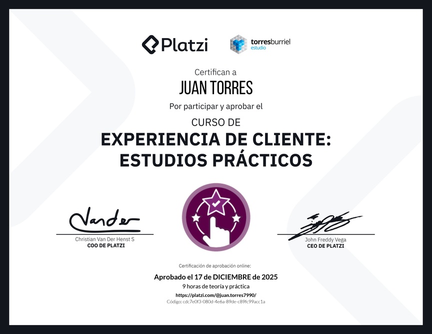 Diploma del Curso de Experiencia de Cliente: Estudios Prácticos