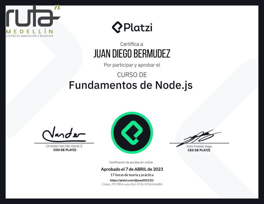 Diploma del Curso de Fundamentos de Node.js