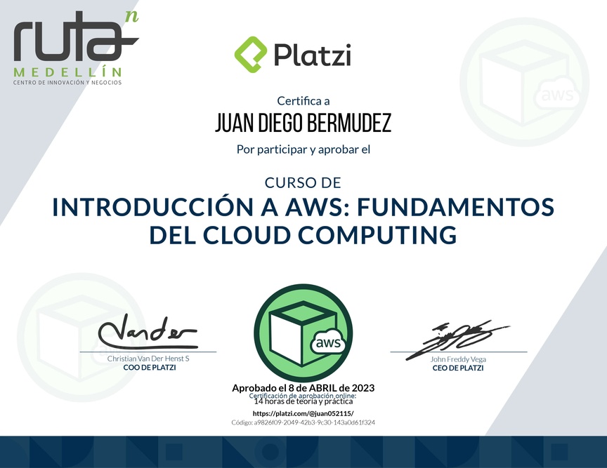 Diploma del Curso de Introducción a AWS: Fundamentos de Cloud Computing