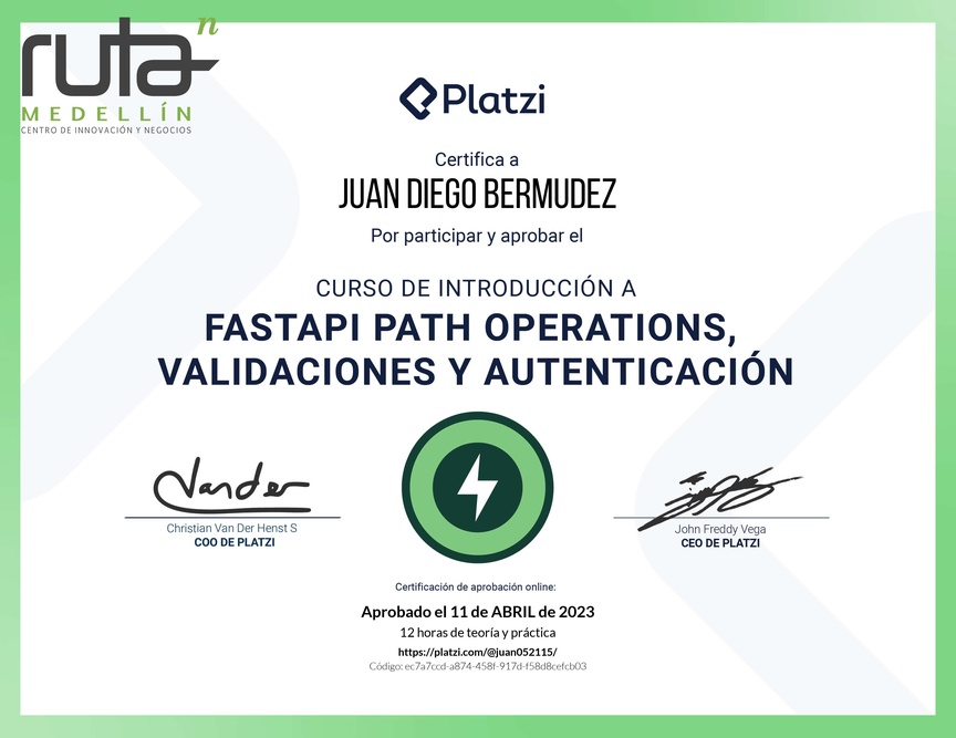 Diploma del Curso de FastAPI: Introducción, Operaciones, Validaciones y Autenticación