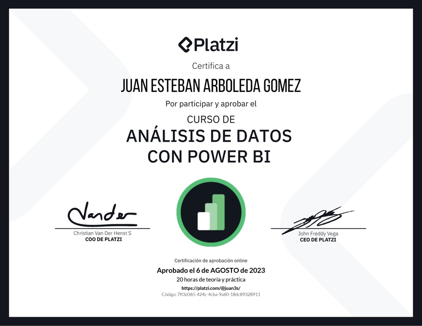 Diploma del Curso de Análisis de Datos con Power BI