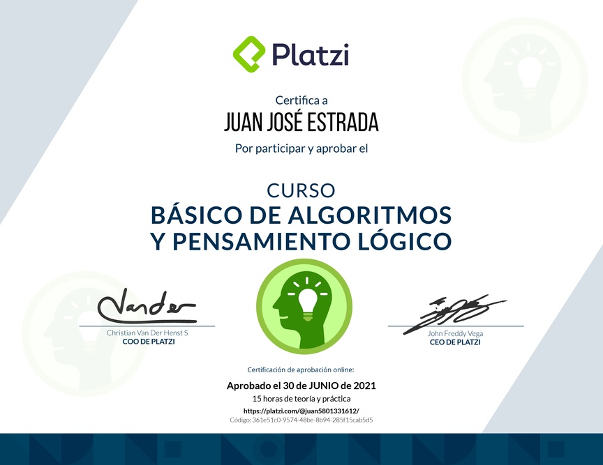 Diploma del Curso Básico de Algoritmos y Pensamiento Lógico