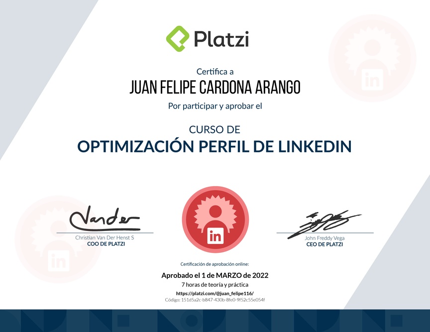 Diploma del Curso de Optimización del Perfil de LinkedIn