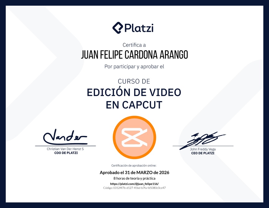 Diploma del Curso de Edición de Video con Capcut