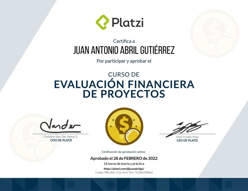 Diploma del Curso de Evaluación Financiera de Proyectos