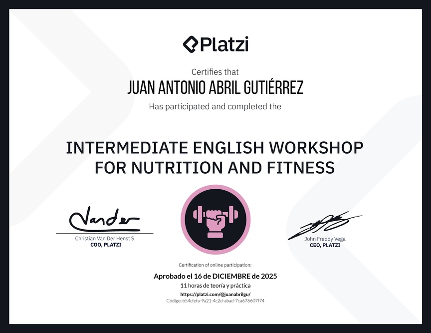 Diploma del Curso de Inglés Práctico sobre Nutrición y Fitness