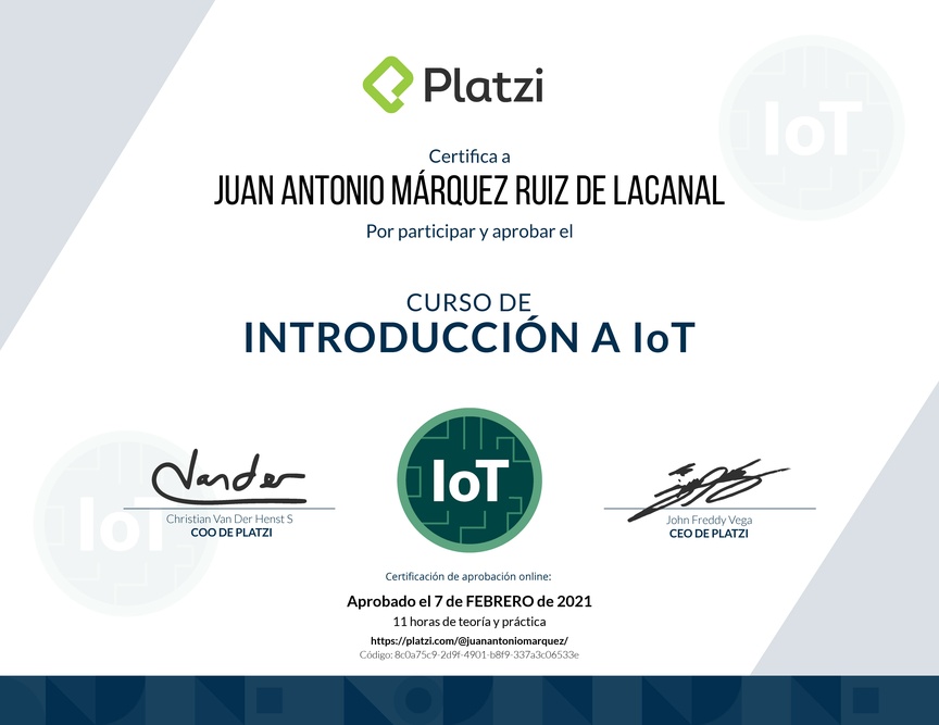 Diploma del Curso de Introducción al IoT