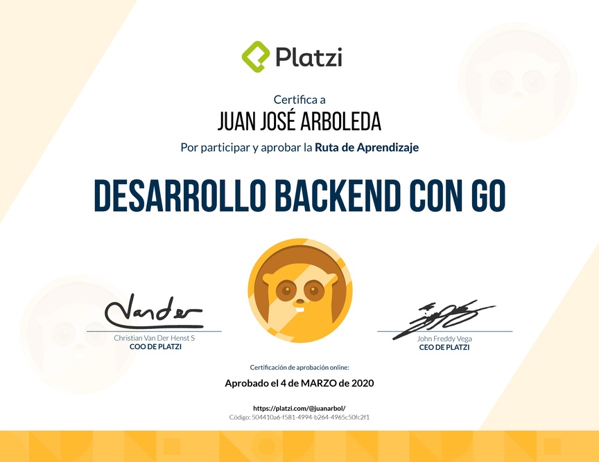 Diploma de la Ruta de Aprendizaje de Desarrollo Backend con Go