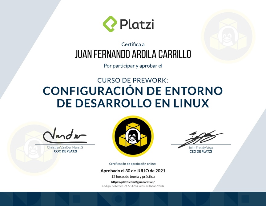 Diploma del Curso de Configuración de Entorno de Desarrollo en Linux