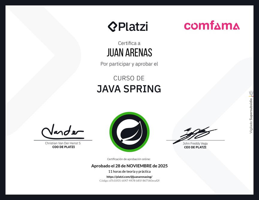 Diploma del Curso de Java Spring Boot