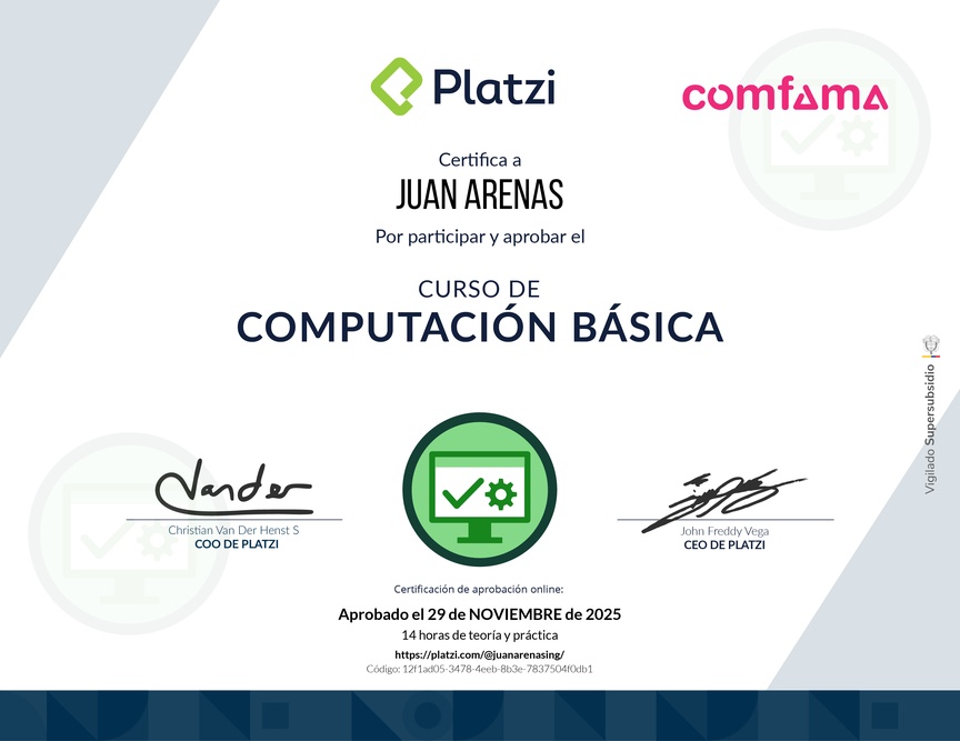 Diploma del Curso Básico de Computadores e Informática